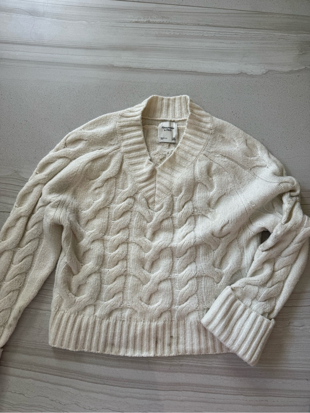 Abercrombie & Fitch  Cream Cable-Knit V-Neck Sweater